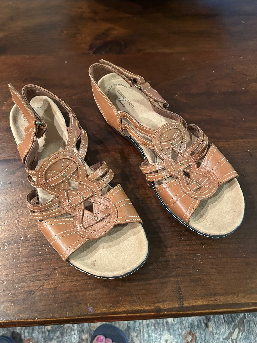 Clarks Brown Leather Knot-Strap Slingback Sandals